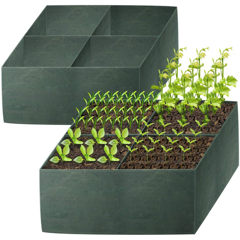 Kudos 2 Pack Fabric Raised Planting Bed, 4 Divide Grids Fabric Raised